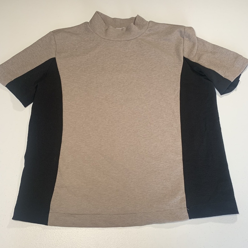 ZARA‎ WOMENS MEDIUM TOP COLOR BLOCK HIGH NECK SHORT SLEEVE PREPPY ACADAMIA